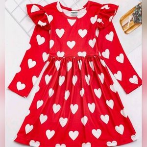 ❤️HP! SHEIN | Girls Red & White Heart Print Silky Dress 10 Nwt!
